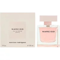 Narciso Rodriguez Cristal Eau De Parfum 90ml, pink liquid in square glass bottle with pale pink cap, matching box.