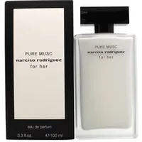 Narciso Rodriguez Pure Musc For Her Eau De Parfum 100ml, sleek white bottle with black cap and minimalist label.
