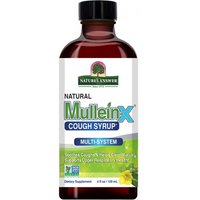 Brown bottle of Nature's Answer Mullein-X Cough Syrup, 120ml, with green and blue label detailing.