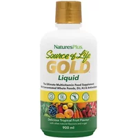 Nature's Plus Source Of Life Gold Liquid Multivitamin, white bottle with gold cap, vibrant fruit images, 900ml.