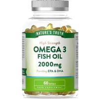 Clear bottle of Nature's Truth Omega 3 Fish Oil 2000mg softgels with green label and silver cap.