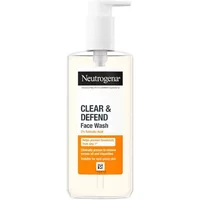 Neutrogena Spot Controlling Facial Cleanser 200ml with pump dispenser, clear bottle, orange label, black and white branding.