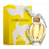 Nina Ricci L'Air Du Temps Eau De Toilette 100ml with dove-shaped cap and yellow box featuring white silhouette design.