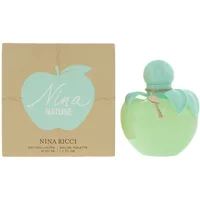Green apple-shaped Nina Ricci Nina Nature Eau De Toilette bottle with matching box featuring a mint apple design.