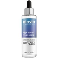 Nioxin Night Density Rescue Serum, clear bottle with blue label and black dropper cap, 70ml.
