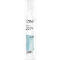 White Nioxin Volumising Mousse bottle, 200ml, with blue swirl design and black text on the front.