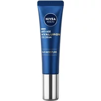 Blue Nivea Men Anti-Age Hyaluron Eye Cream tube, 15ml, with silver cap and white text detailing.