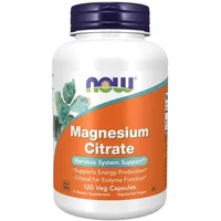White bottle with purple cap, orange label, and green leaf design, labeled "Magnesium Citrate 400mg, 120 Veg Capsules."