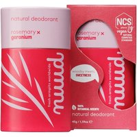 Nuud Natural Rosemary x Geranium Stick Vegan Deodorant, pink tube with floral design, 45g.