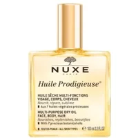 Nuxe Huile Prodigieuse dry oil in a clear rectangular bottle with gold cap, black text, 100ml size.