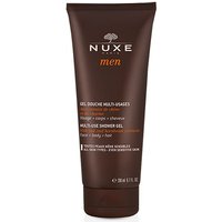 Brown NUXE Men Multi-Usage Shower Gel 200ml tube with white and orange text, flip-top cap.