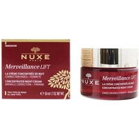 NUXE Merveillance Lift Night Cream 50ml in a maroon jar with silver lid, next to matching maroon box with gold text.