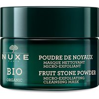 NUXE Organic Micro-Exfoliating Cleansing Mask, dark green jar, white text, 50ml, with fruit stone powder.