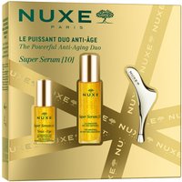 Nuxe Xmas Super Serum Gift Set with two gold bottles and a silver applicator in a gold box.