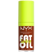 NYX Fat Oil Lip Drip Lip Gloss 4.8ml, brown tube with neon green cap, bold white and yellow text.