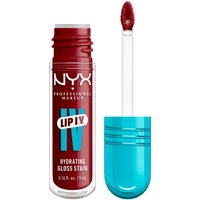 NYX Lip I.V. Hydrating Gloss Stain in Cranberry Splash, 5 ml, with red gloss and blue applicator cap.