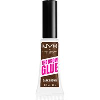 NYX Brow Glue Instant Brow Styler, dark brown, 5g, white tube with black cap and pink text.