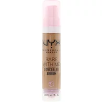 NYX Bare With Me Concealer Serum 09 Deep Golden in a clear pump bottle with pink cap and black text.