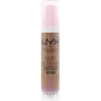 NYX Bare With Me Concealer Serum 10 Camel, in a clear pump bottle with pink cap and black text.