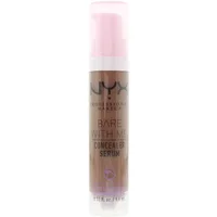 NYX Bare With Me Concealer Serum in Mocha, clear pump bottle with pink cap and black text.