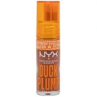 NYX Duck Plump Lip Gloss in brown, clear cylindrical tube with orange cap and bold orange text.
