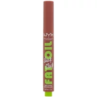 NYX Fat Oil Slick Click Lip Balm 04 Going Viral, brown tube with lime green accents and white text.