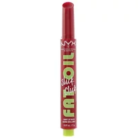 NYX Fat Oil Slick Click Lip Balm, red tube with bold white and yellow text, retractable design.