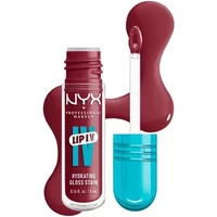 NYX Lip I.V. Hydrating Gloss Serum in Bubblegum Burst, burgundy gloss with a turquoise cap and applicator wand.