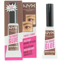 NYX brow styler gel in medium brown with white cap and pink label, boxed with eyebrow image on packaging.