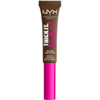 NYX Thick It. Stick It! Brow Mascara, 7 ml, Brunette, brown tube with pink cap, bold white and pink text.