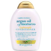 OGX Lightweight Conditioner 385 ml, white bottle with gold cap, blue and gold text, argan oil formula.