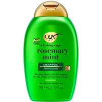 OGX Rosemary Mint Shampoo 385 ml, green bottle with gold cap, refreshing scalp label in green and white text.