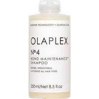 Olaplex N°4 Bond Maintenance Shampoo in a clear bottle with black text, white cap, 250ml size.