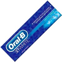 Blue box of Oral-B 3D White Arctic Fresh Toothpaste, 75ml, with icy graphics and bold white text.