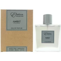 Orchid Elation Ambit Pour Homme Eau De Parfum 100ml, clear square bottle with silver cap, beige box with gray label.