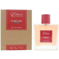 Orchid Elation Collection perfume, clear square bottle with red cap, matching red and gold box.