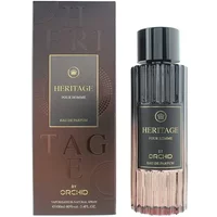 Orchid Heritage Pour Homme Eau De Parfum 100ml, black and brown gradient bottle with textured cap and box.