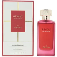 Red Orchid Revolt Eau De Parfum 100ml bottle with gold cap, alongside matching red and gold box.