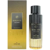 Orchid Serenity Pour Femme Eau De Parfum 100ml, black and gold gradient bottle with matching box.