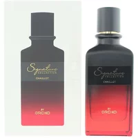 Black and red gradient Orchid Signature Chaillot Eau De Parfum 100ml bottle with gold lettering and black cap.