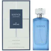 Blue Orchid Sostice Eau De Parfum 100ml bottle with silver cap, next to matching box with navy and silver design.