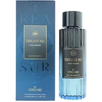 Orchid Treasure Pour Homme Eau De Parfum 100ml, blue gradient bottle with ribbed texture and matching box.