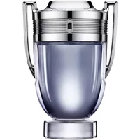 Clear trophy-shaped bottle of Paco Rabanne Invictus Aftershave Lotion, 100ml, with silver cap and handles.