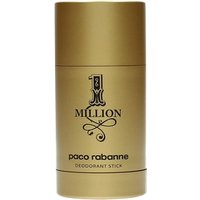 Gold Paco Rabanne One Million deodorant stick, 75ml, with black logo and text on a cylindrical container.