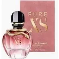 Pink Paco Rabanne Pure XS Eau De Parfum 50ml bottle with gold snake design, black cap, and matching pink box.