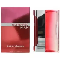 Red and silver Paco Rabanne Ultrared Eau De Toilette bottle with matching box, 100ml size.