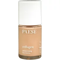 Paese Collagen Moisturising Foundation 301N Light Beige in a clear bottle with white cap and gold lettering.