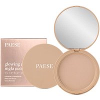 Paese Glowing Powder in Natural Beige, round compact with mirror, rose gold packaging, 9g.