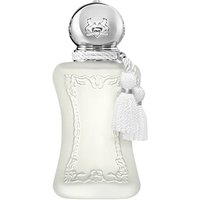 Elegant frosted glass bottle of Parfums de Marly Valaya Eau de Parfum with ornate silver cap and white tassel.