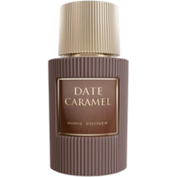 Brown ribbed bottle of Paris Corner Date Caramel Eau De Parfum with gold cap and label, 100ml.